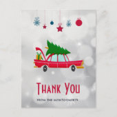 Retro Red Car met kerstboom Dank u Briefkaart (Voorkant)