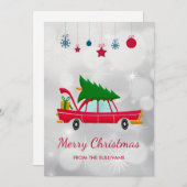 Retro Red Car met kerstboom Feestdagenkaart (Voorkant / Achterkant)