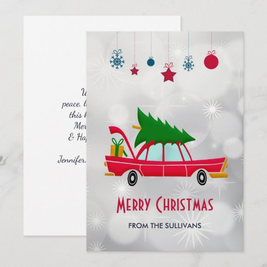 Retro Red Car met kerstboom Feestdagenkaart (Voorkant / Achterkant)