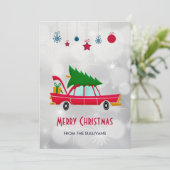 Retro Red Car met kerstboom Feestdagenkaart (Staand voorkant)