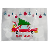 Retro Red Car met kerstboom Groot Cadeauzakje (Voorkant)