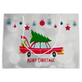 Retro Red Car met kerstboom Groot Cadeauzakje