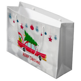 Retro Red Car met kerstboom Groot Cadeauzakje