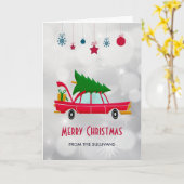 Retro Red Car met kerstboom Kaart (Gele Bloem)