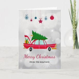 Retro Red Car met kerstboom Kaart