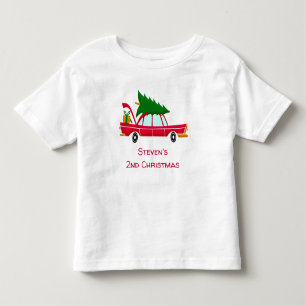Retro Red Car met kerstboom Kinder Shirts