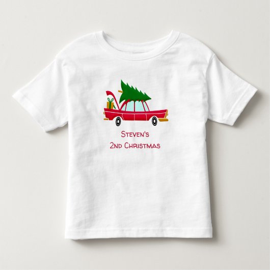 Retro Red Car met kerstboom Kinder Shirts (Voorkant)