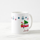 Retro Red Car met kerstboom Koffiemok (Voorkant rechts)