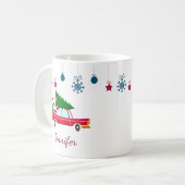 Retro Red Car met kerstboom Koffiemok (Voorkant links)