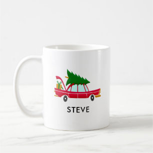 Retro Red Car met kerstboom Koffiemok