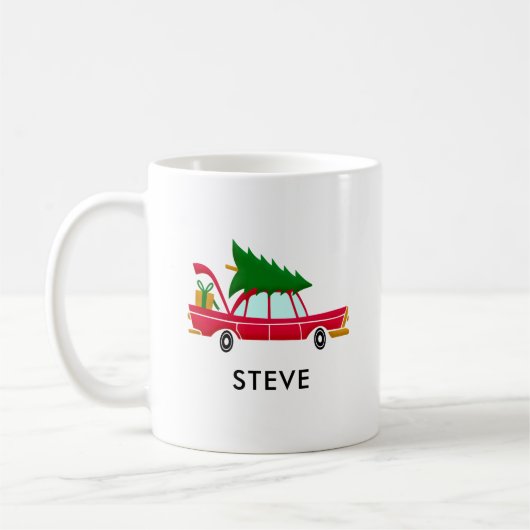 Retro Red Car met kerstboom Koffiemok (Links)