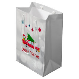 Retro Red Car met kerstboom Medium Cadeauzakje