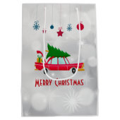 Retro Red Car met kerstboom Medium Cadeauzakje (Achterkant)