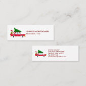 Retro Red Car met kerstboom Mini Visitekaartje (Voorkant / Achterkant)