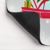 Retro Red Car met kerstboom Muismat (Hoek)