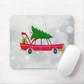 Retro Red Car met kerstboom Muismat (Met muis)