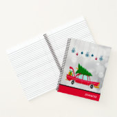 Retro Red Car met kerstboom Notitieboek (Binnen)