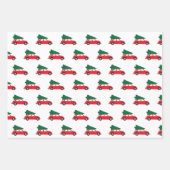 Retro Red Car met kerstboom op dak Inpakpapier Vel (Voorkant 3)