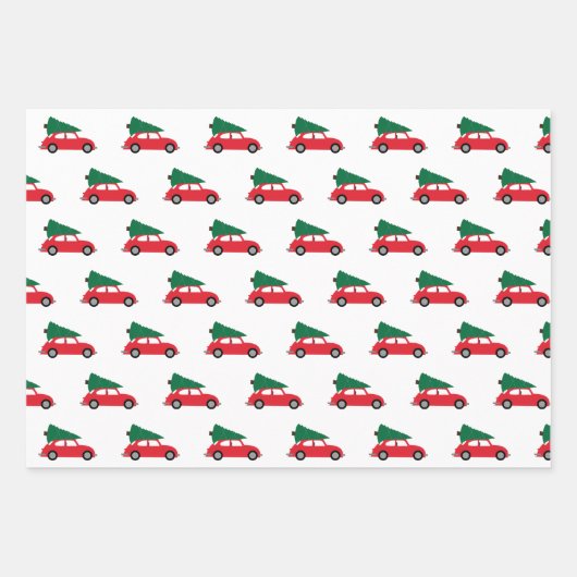 Retro Red Car met kerstboom op dak Inpakpapier Vel (Voorkant 3)