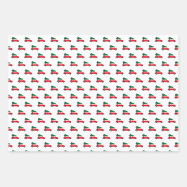Retro Red Car met kerstboom op dak Inpakpapier Vel