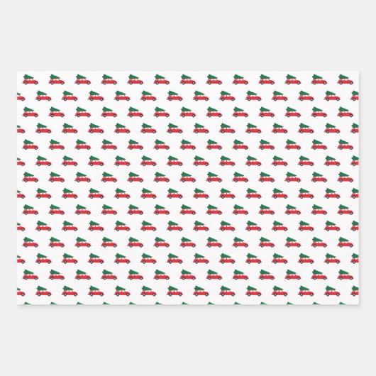 Retro Red Car met kerstboom op dak Inpakpapier Vel (Voorkant)