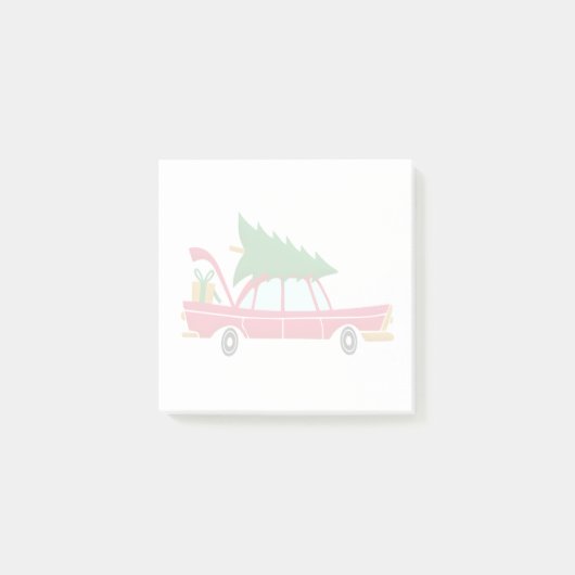 Retro Red Car met kerstboom Post-it® Notes (Voorkant)