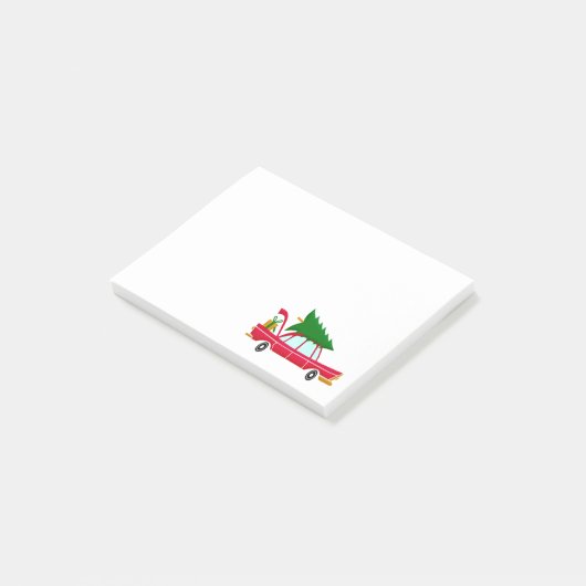 Retro Red Car met kerstboom Post-it® Notes (Schuin)