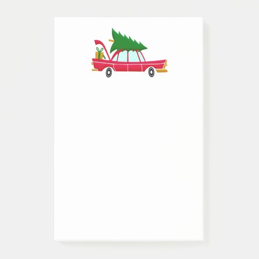 Retro Red Car met kerstboom Post-it® Notes (Voorkant)