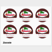 Retro Red Car met kerstboom Ronde Sticker (Vel)