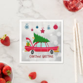 Retro Red Car met kerstboom Servet (Insitu)