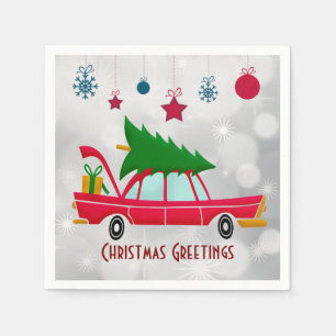 Retro Red Car met kerstboom Servet