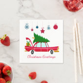 Retro Red Car met kerstboom Servet (Insitu)