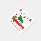 Retro Red Car met kerstboom Servet (Hoek)