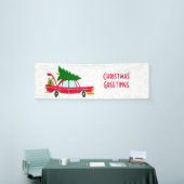 Retro Red Car met kerstboom Spandoek (Beurs)