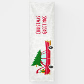 Retro Red Car met kerstboom Spandoek (Verticaal)