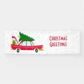 Retro Red Car met kerstboom Spandoek (Horizontaal)