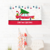 Retro Red Car met kerstboom Spandoek (Insitu)