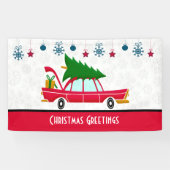 Retro Red Car met kerstboom Spandoek (Horizontaal)
