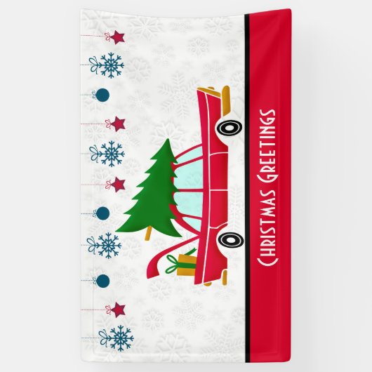 Retro Red Car met kerstboom Spandoek (Verticaal)