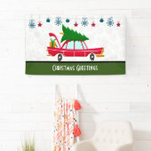 Retro Red Car met kerstboom Spandoek (Insitu)