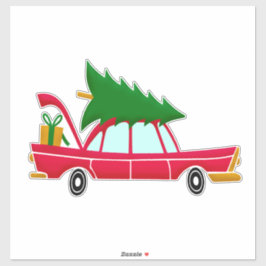 Retro Red Car met kerstboom Sticker