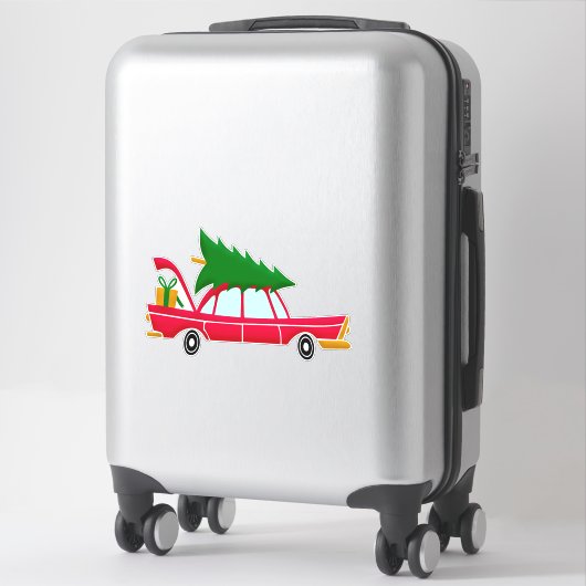 Retro Red Car met kerstboom Sticker (Koffer)