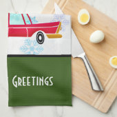 Retro Red Car met kerstboom Theedoek (Quarter Fold)