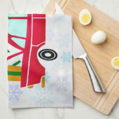 Retro Red Car met kerstboom Theedoek (Quarter Fold)