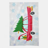Retro Red Car met kerstboom Theedoek (Verticaal)
