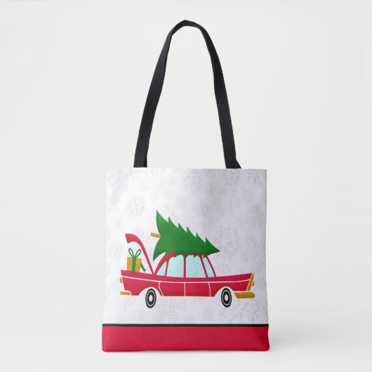 Retro Red Car met kerstboom Tote Bag (Voorkant)