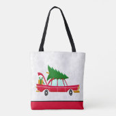 Retro Red Car met kerstboom Tote Bag (Achterkant)