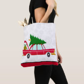 Retro Red Car met kerstboom Tote Bag (Dichtbij)