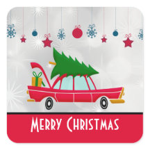 Retro Red Car met kerstboom