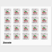 Retro Red Car met kerstboom Vierkante Sticker (Vel)